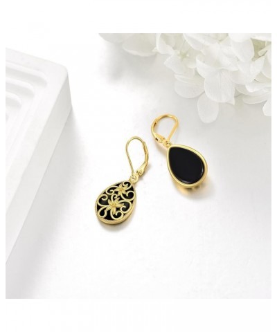 Black Onyx Drop Earrings Sterling Silver Gold Filigree Leverback Dangle Earrings Vintage Onyx Jewelry Gifts for Women Girls f...