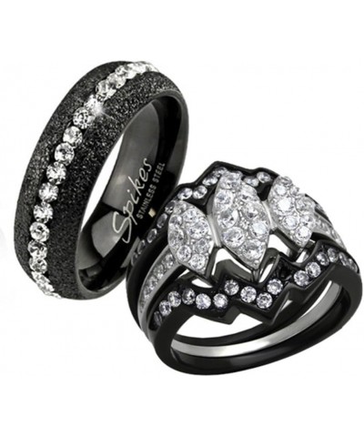 His Hers 4 Piece Black Ion Plated Stainless Steel Wedding Engagement Ring Band Set Size Women's 05 Men's 08 $16.25 Sets