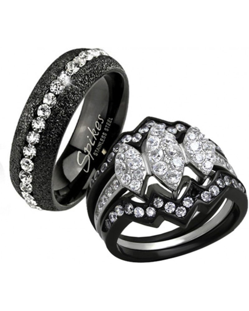 His Hers 4 Piece Black Ion Plated Stainless Steel Wedding Engagement Ring Band Set Size Women's 05 Men's 08 $16.25 Sets