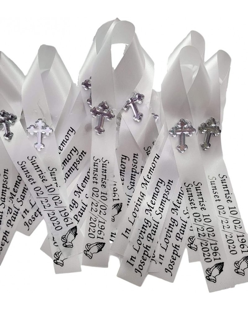 Personalized Memorial Service Funeral Ribbon Pins 20 Cross Religious Celebration of Life Custom Made Awareness Remembrance An...