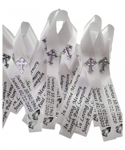 Personalized Memorial Service Funeral Ribbon Pins 20 Cross Religious Celebration of Life Custom Made Awareness Remembrance An...