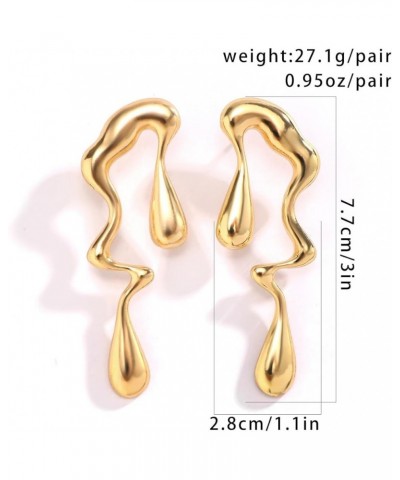 Irregular Waterdrop Earrings for Women Liquid Metal Earrings Thick Hypoallergenic Dangle Earrings Gold Statement Earrings Jew...