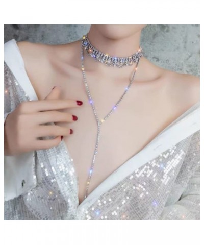 Boho Long Crystal Rhinestone Choker Necklace for Women Silver Y Layered Necklace for Women Girls Gift Party Holiday $8.66 Nec...