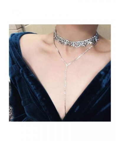 Boho Long Crystal Rhinestone Choker Necklace for Women Silver Y Layered Necklace for Women Girls Gift Party Holiday $8.66 Nec...