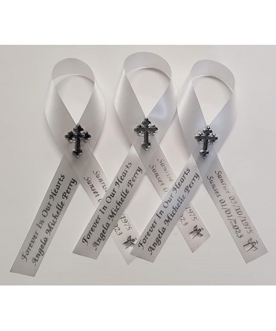 Personalized Memorial Service Funeral Ribbon Pins 20 Cross Religious Celebration of Life Custom Made Awareness Remembrance An...