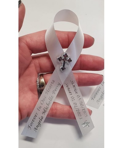 Personalized Memorial Service Funeral Ribbon Pins 20 Cross Religious Celebration of Life Custom Made Awareness Remembrance An...