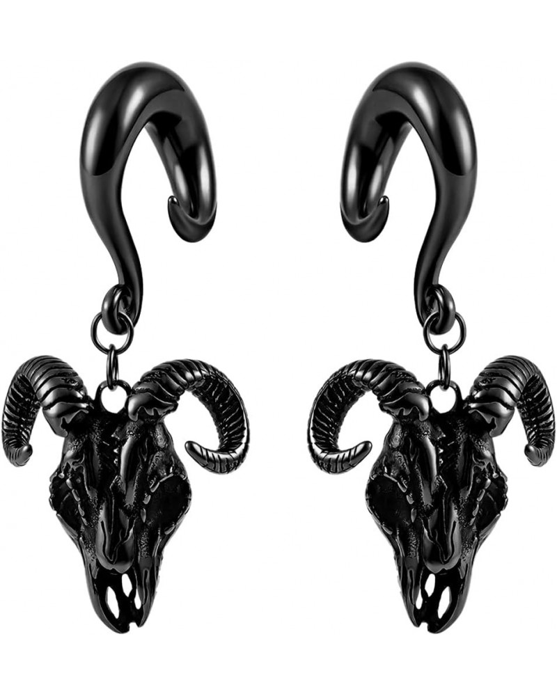 2PCS Ear Gauges Fashion Goat Skull Ear Hanger Weights for Stretched Ears Tunnels 316 Stainless Steel Hypoallergenic Body Jewe...