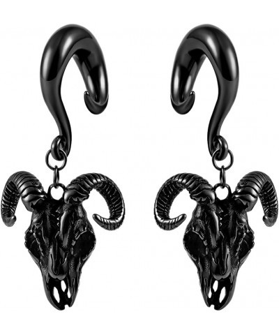 2PCS Ear Gauges Fashion Goat Skull Ear Hanger Weights for Stretched Ears Tunnels 316 Stainless Steel Hypoallergenic Body Jewe...