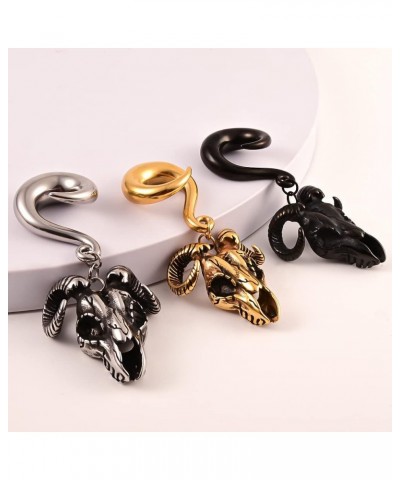 2PCS Ear Gauges Fashion Goat Skull Ear Hanger Weights for Stretched Ears Tunnels 316 Stainless Steel Hypoallergenic Body Jewe...