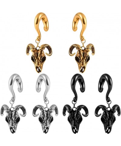 2PCS Ear Gauges Fashion Goat Skull Ear Hanger Weights for Stretched Ears Tunnels 316 Stainless Steel Hypoallergenic Body Jewe...