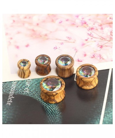 2PCS Wooden Gauge Earrings, Gauge Piercing Kit Wood Ear Plugs Piercing Tunnels Gauges Wooden with Cubic Zirconia 8.0 Millimet...