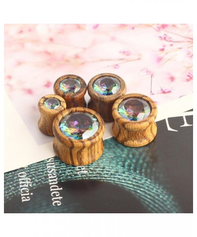 2PCS Wooden Gauge Earrings, Gauge Piercing Kit Wood Ear Plugs Piercing Tunnels Gauges Wooden with Cubic Zirconia 8.0 Millimet...