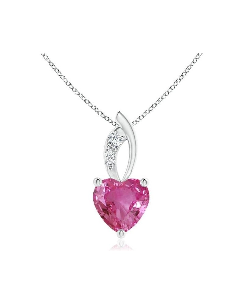 Natural Pink Sapphire Solitaire Heart Pendant Necklace for Women, Girls in 14K Solid Gold/Platinum | September Birthstone | J...