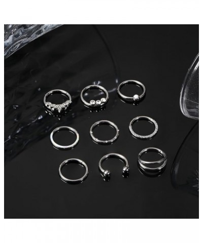 9Pcs 18G 16G Septum Rings for Women Surgical Steel Hinged Nose Rings Opal Cz Clicker Hinged Nose Hoops Rings Conch Helix Lip ...