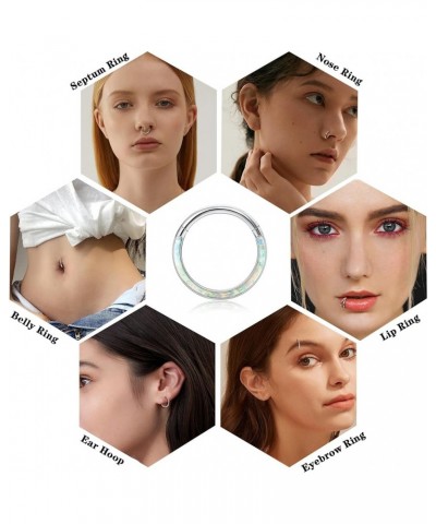 9Pcs 18G 16G Septum Rings for Women Surgical Steel Hinged Nose Rings Opal Cz Clicker Hinged Nose Hoops Rings Conch Helix Lip ...