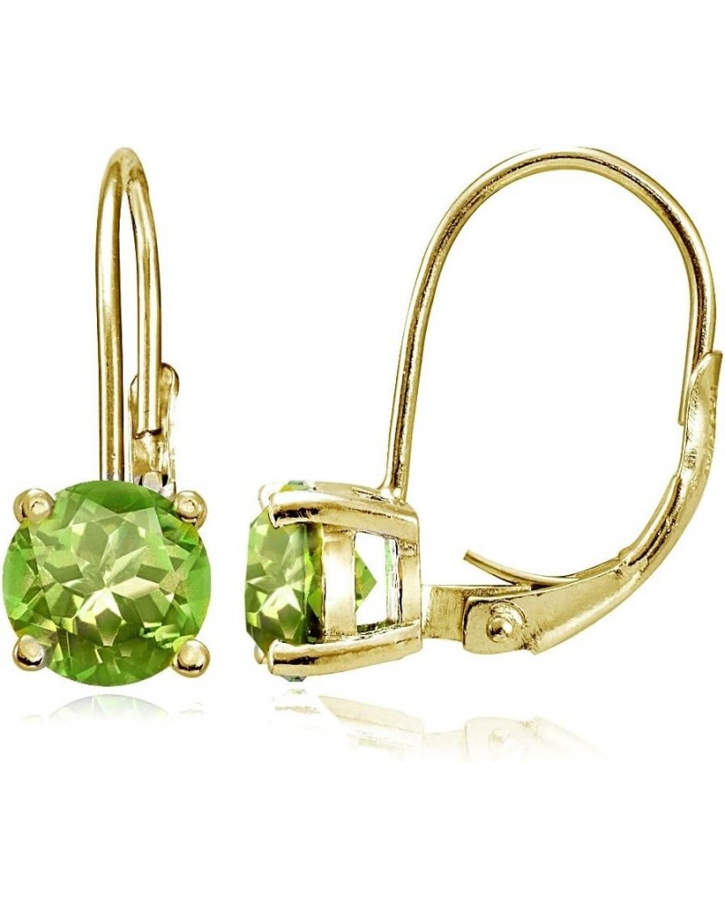 Yellow Gold Flashed Sterling Silver Genuine, Created or Simulated Gemstone 6mm Round Leverback Earrings August-Peridot $17.66...