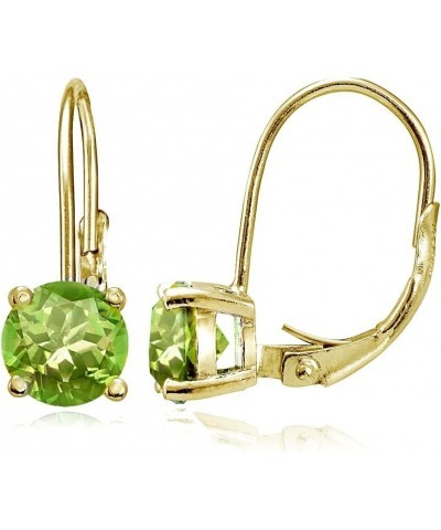 Yellow Gold Flashed Sterling Silver Genuine, Created or Simulated Gemstone 6mm Round Leverback Earrings August-Peridot $17.66...