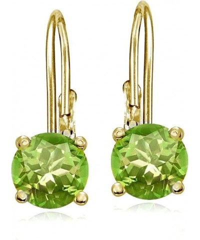 Yellow Gold Flashed Sterling Silver Genuine, Created or Simulated Gemstone 6mm Round Leverback Earrings August-Peridot $17.66...