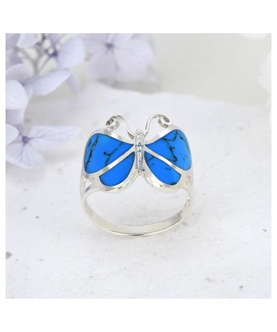 Captivating Butterfly Motif Simulated Blue Turquoise Statement .925 Sterling Silver Ring | Cute Wedding Rings For Women | Cas...