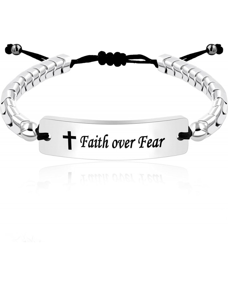 Faith Over Fear Bracelets - Gear-Shaped Hematite Cuff Bangle Adjustable Braided String Y2300 Faith Over Fear-White $8.39 Brac...