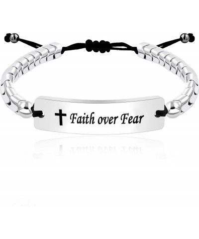 Faith Over Fear Bracelets - Gear-Shaped Hematite Cuff Bangle Adjustable Braided String Y2300 Faith Over Fear-White $8.39 Brac...