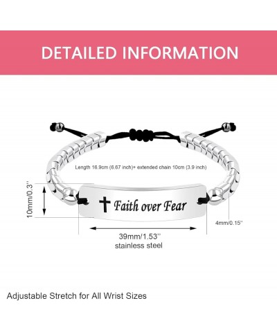 Faith Over Fear Bracelets - Gear-Shaped Hematite Cuff Bangle Adjustable Braided String Y2300 Faith Over Fear-White $8.39 Brac...