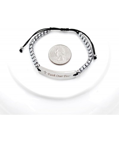 Faith Over Fear Bracelets - Gear-Shaped Hematite Cuff Bangle Adjustable Braided String Y2300 Faith Over Fear-White $8.39 Brac...