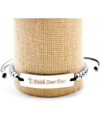 Faith Over Fear Bracelets - Gear-Shaped Hematite Cuff Bangle Adjustable Braided String Y2300 Faith Over Fear-White $8.39 Brac...