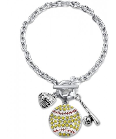 Silver Customized Charm Toggle Bracelet with Cubic Zirconia Jewelry Love 4.0 Carat Softball Bat and Glove $10.00 Bracelets