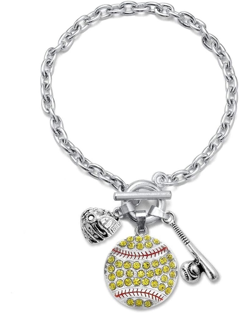 Silver Customized Charm Toggle Bracelet with Cubic Zirconia Jewelry Love 4.0 Carat Softball Bat and Glove $10.00 Bracelets