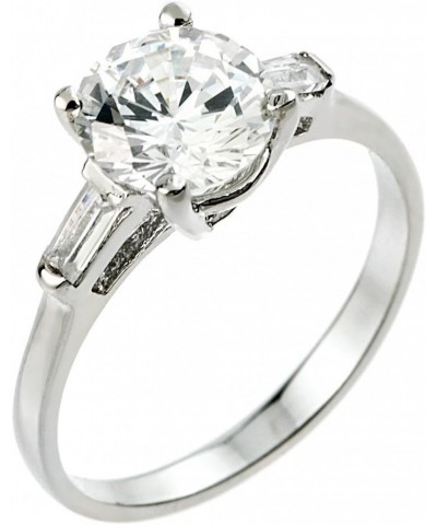 925 Sterling Silver Round and Baguette CZ 3-Stone Engagement Ring $20.64 Rings