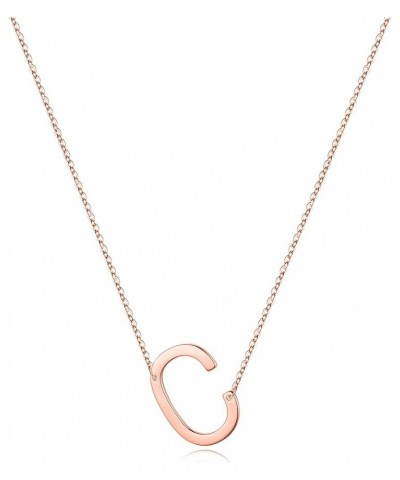 S925 Sterling Silver Sideways Initial Necklaces for Women, Dainty Rose Gold Sterling Silver Letter A-Z Pendant Necklace Silve...