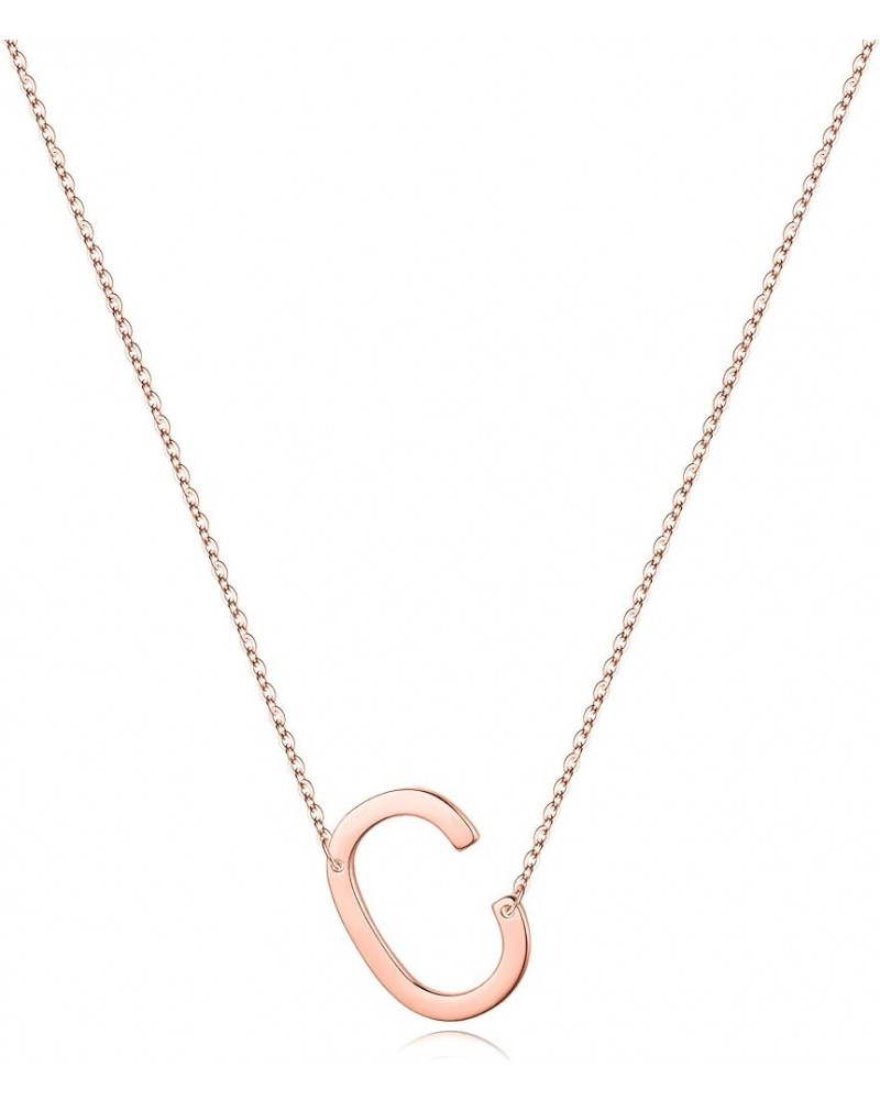 S925 Sterling Silver Sideways Initial Necklaces for Women, Dainty Rose Gold Sterling Silver Letter A-Z Pendant Necklace Silve...