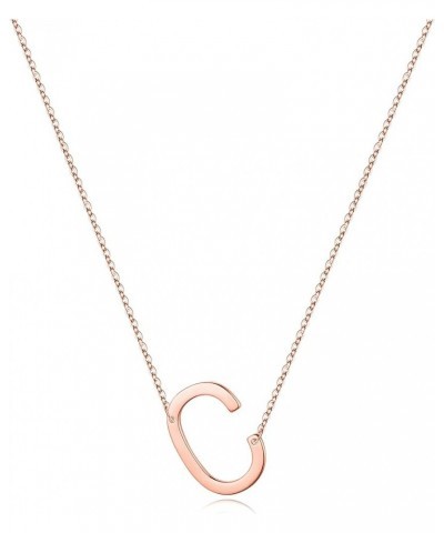 S925 Sterling Silver Sideways Initial Necklaces for Women, Dainty Rose Gold Sterling Silver Letter A-Z Pendant Necklace Silve...