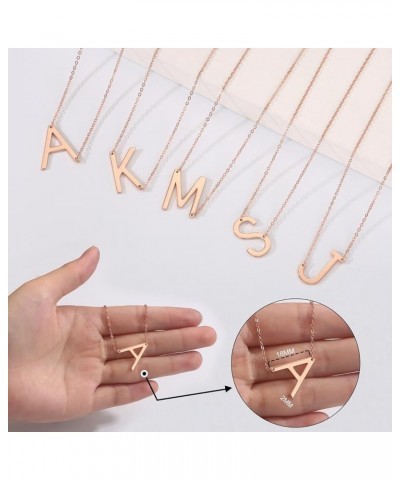 S925 Sterling Silver Sideways Initial Necklaces for Women, Dainty Rose Gold Sterling Silver Letter A-Z Pendant Necklace Silve...