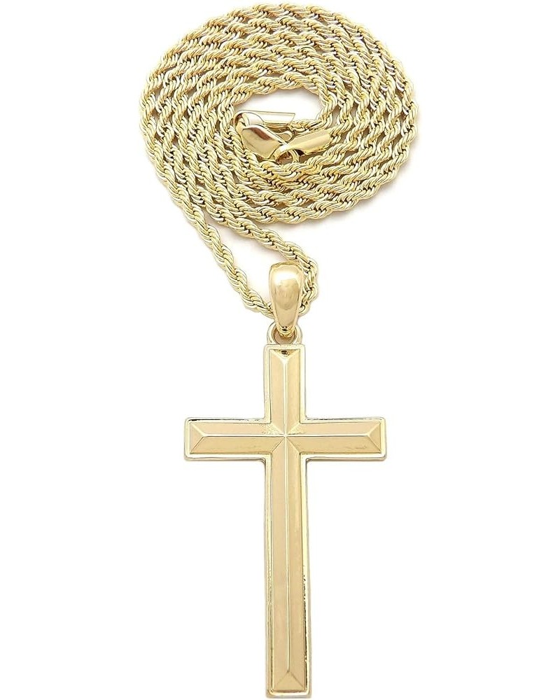 Hip Hop Fashion Polished Cross Pendant Box, Cuban, Rope Chain Necklace Gold / Rope Chain 18.0 Inches $10.81 Necklaces