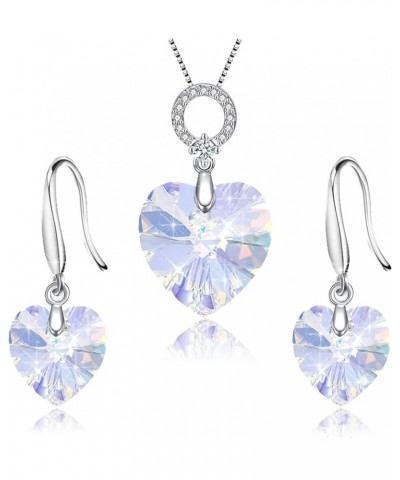 Austrian Crystal Jewelry Sets,Silver Light Aurora Heart Baroque Teardrop Crystals Pendant Necklace Dangle Earrings for Women ...