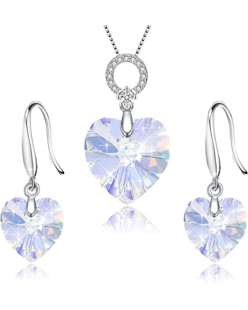 Austrian Crystal Jewelry Sets,Silver Light Aurora Heart Baroque Teardrop Crystals Pendant Necklace Dangle Earrings for Women ...