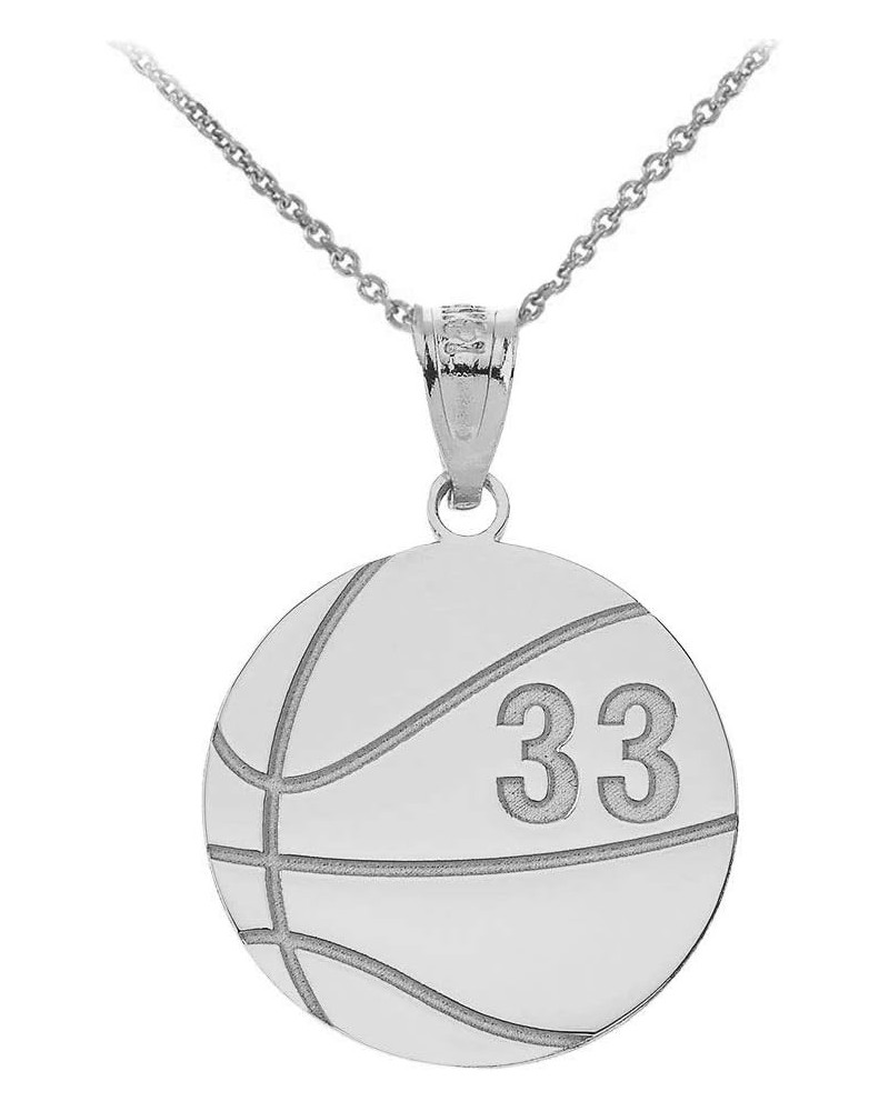 .925 Sterling Silver Unisex Personalized Engraved Basketball Sports Charm Pendant Necklace With Your Name and Number - Choice...