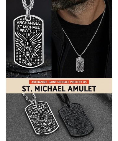 Saint Michael Necklace, Stainless Steel/18K Gold Plated St Michael the Archangel Pendant Amulet for Men Women with Gift Packa...