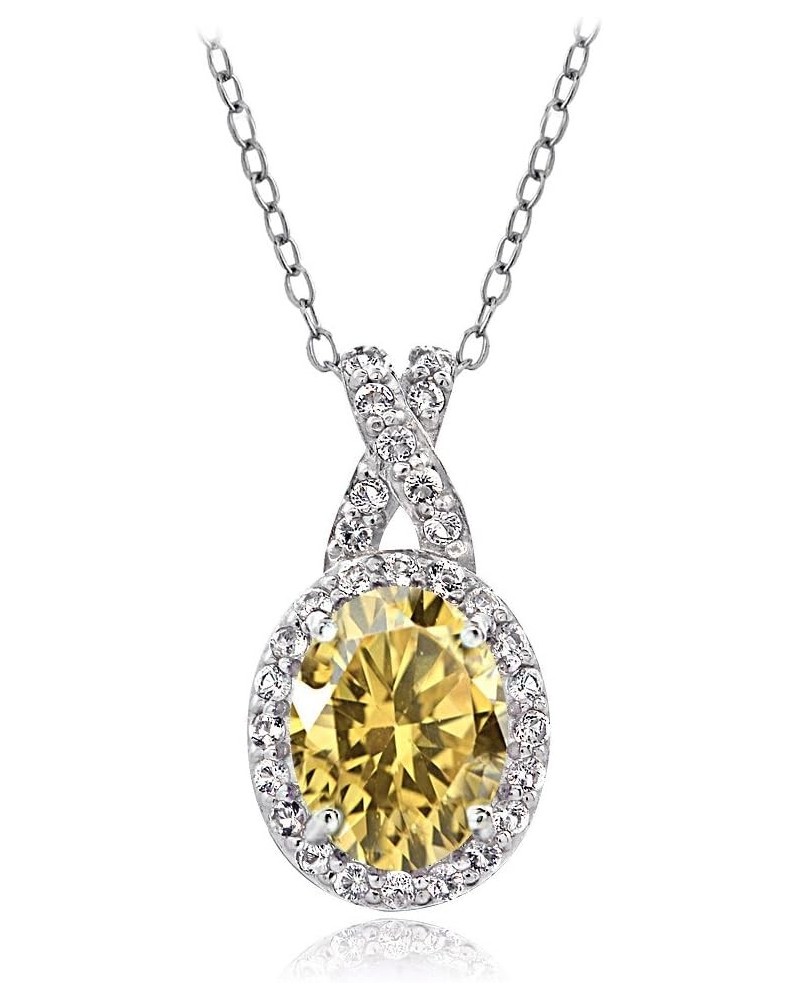 Sterling Silver Genuine, Created or Simulated Gemstone & White Topaz X & Oval Drop Necklace for Women Girls Citrine $18.19 Ne...