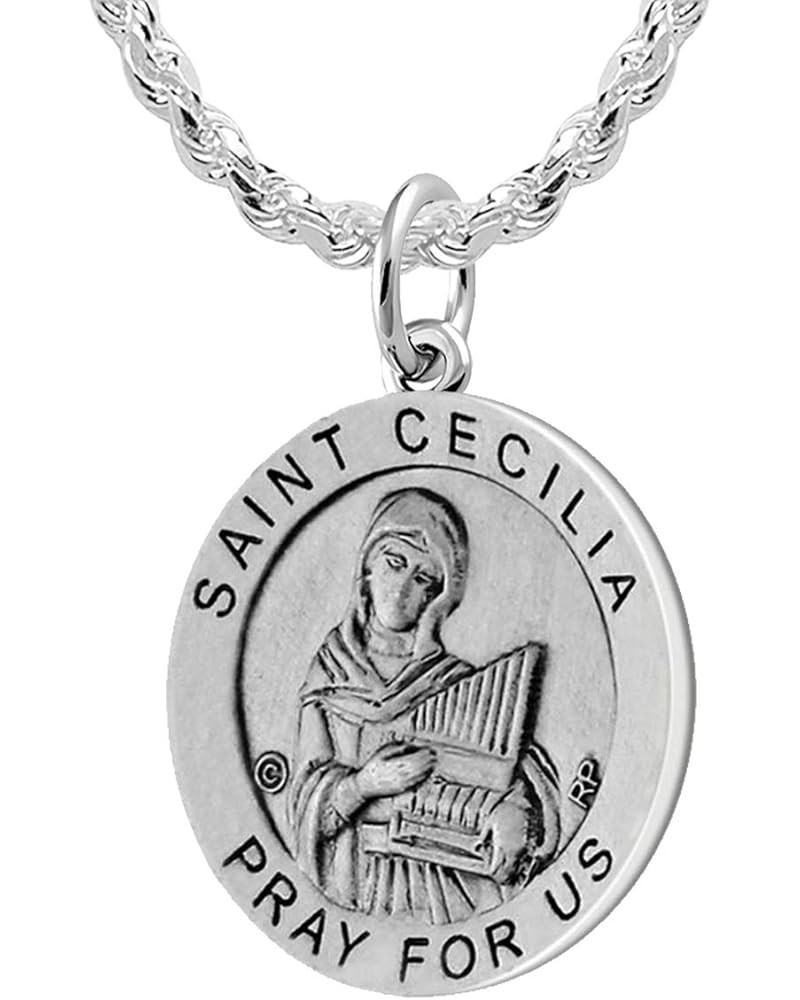 Ladies 925 Sterling Silver 18.5mm Saint Cecilia Medal Pendant Necklace, 18in to 24in 18in 2.3mm Rope Chain $21.60 Pendants