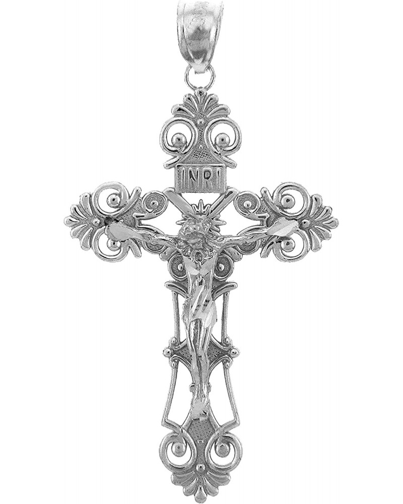 .925 Sterling Silver Floral Crucifix 'INRI' Pendant - Pendant Only $14.70 Pendants