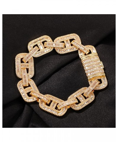 Iced Out Chain Hip Hop Gold Plated INS Zirconia Pig Nose Chain 7-8 inch 15mm Cuban Chain Bracelet For Men, Baguette Diamond B...