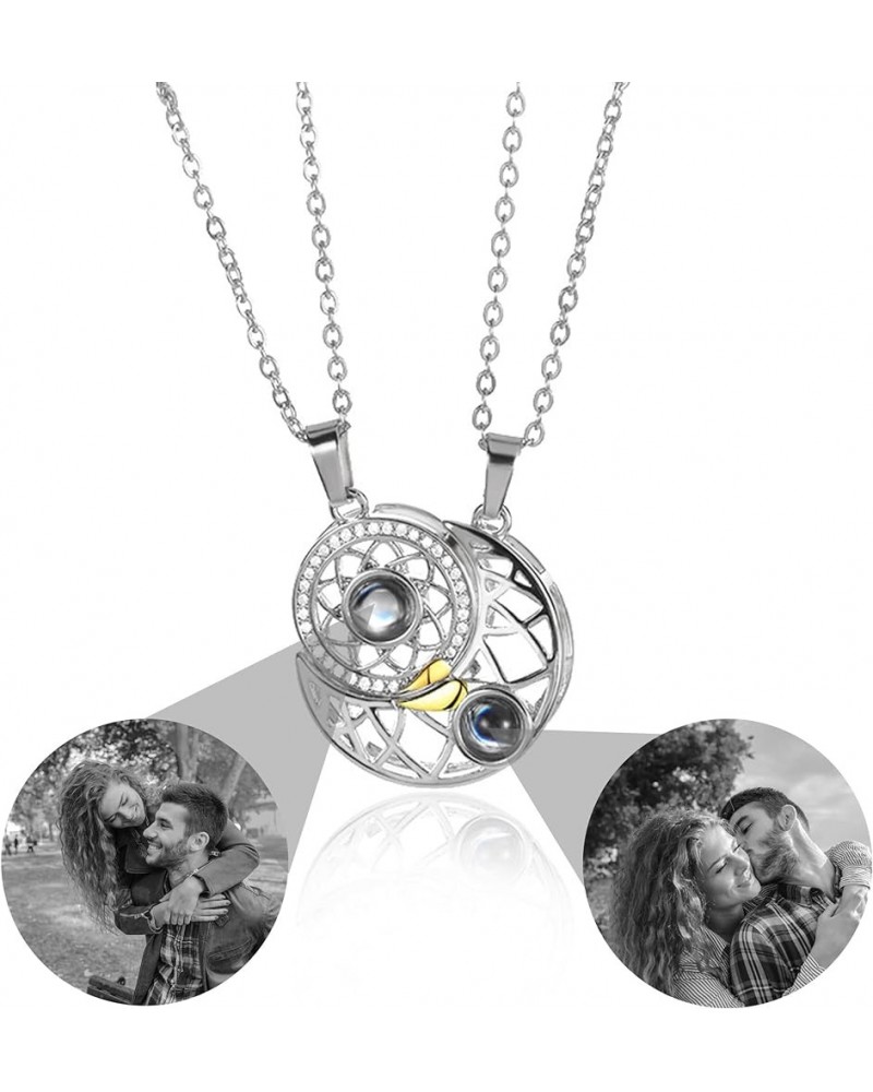 Set of 2 Sun and Moon Couples Necklace 925 Silver Projection Necklace Personalized Photo/Name i Love You Valentine Pendant Sl...