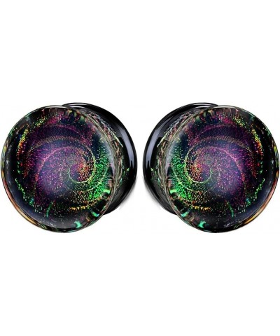 SoScene Sparkle Galaxy Double Flared Glass Plugs 25mm- 1 inch black multi color $10.17 Body Jewelry