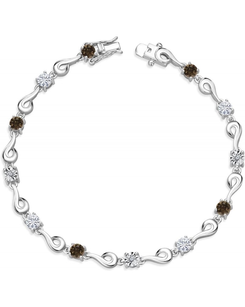 925 Sterling Silver Brown Smoky Quartz and White Moissanite and White Lab Grown Diamond Bracelet For Women (2.24 Cttw, Gemsto...