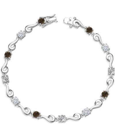 925 Sterling Silver Brown Smoky Quartz and White Moissanite and White Lab Grown Diamond Bracelet For Women (2.24 Cttw, Gemsto...