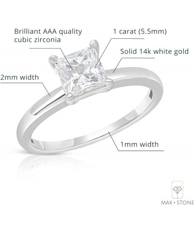 1 Carat Princess Cut Cubic Zirconia Solitaire Engagement Ring for Women | 14k Gold Engagement Ring | Simulated Diamond Ring |...