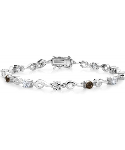 925 Sterling Silver Brown Smoky Quartz and White Moissanite and White Lab Grown Diamond Bracelet For Women (2.24 Cttw, Gemsto...